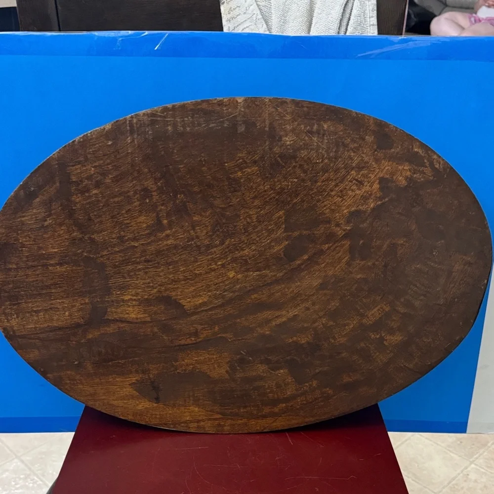 MCM Art Deco Style Large 23.5”x 16” Oval Decorative Rail Edge Wooden Tray